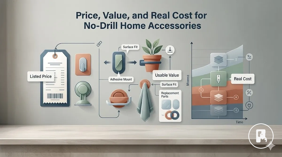 prix affiché et facteurs de coût réel pour les accessoires de maison sans perçage